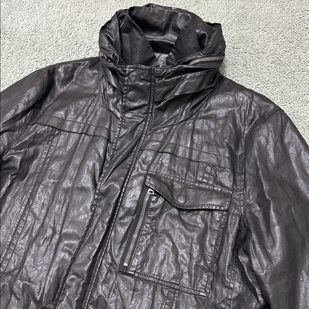 John Varvatos Collection Black Coated Linen Jacket w/ stow hood men’s 56 - Picture 3 of 13